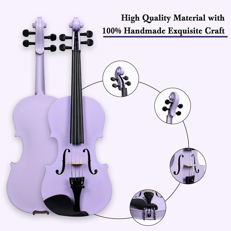 ADM Acoustic Violin for Kids Beginners, Acoustic Violin Fiddle for Teens Students Beginners Violin Starter Kit with Hard Case, Shoulder Rest, Bow, Violin Music Stand Strings (Purple, 3/4 Size) - Image 5